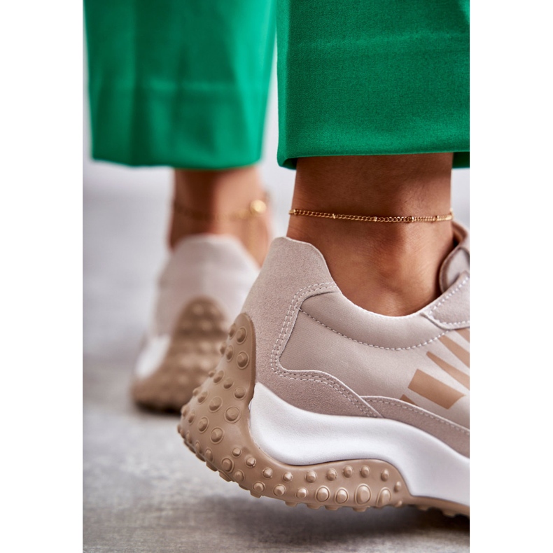 Vinceza Calçados esportivos femininos bege com cadarço marrom 2