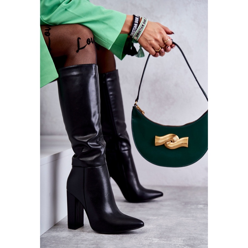 Botas de couro pretas clássicas no calcanhar Tressa preto 2