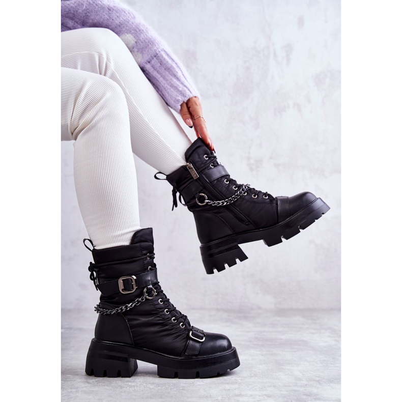 Botas de neve femininas com corrente GOE KK2N4018 preta preto 1