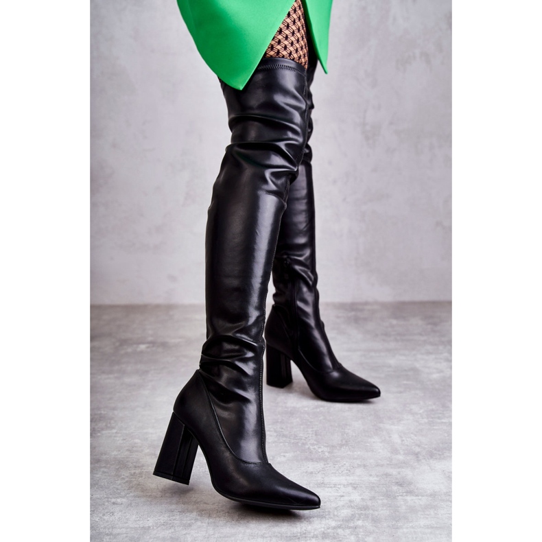 FS1 Botas de Couro de Salto Alto Preto Casto 1