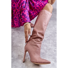 Botas da moda de salto alto com zircônia cúbica rosa Lovisa 1