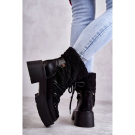 Botas de neve de mulher Sanna pretas com pele de carneiro preto 2