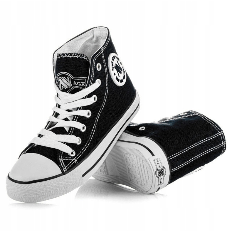 New Age Tênis de cano alto amarrado preto 1