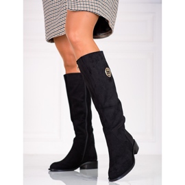 Botas pretas para mulher com fecho decorativo Shelovet preto 2