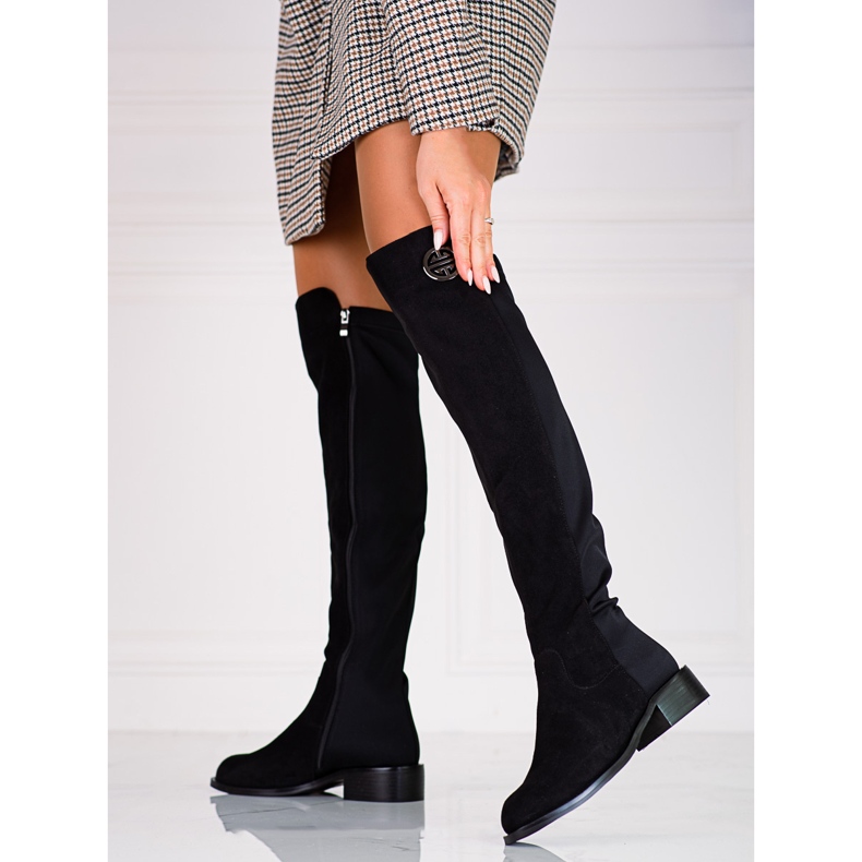 Botas de cano alto Shelovet de mulher com salto plano preto 1 Botas de cano alto Shelovet de mulher com salto plano preto 1