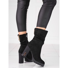 Botas de camurça Shelovet de mulher num poste alto preto 1 Botas de camurça Shelovet de mulher num poste alto preto 1