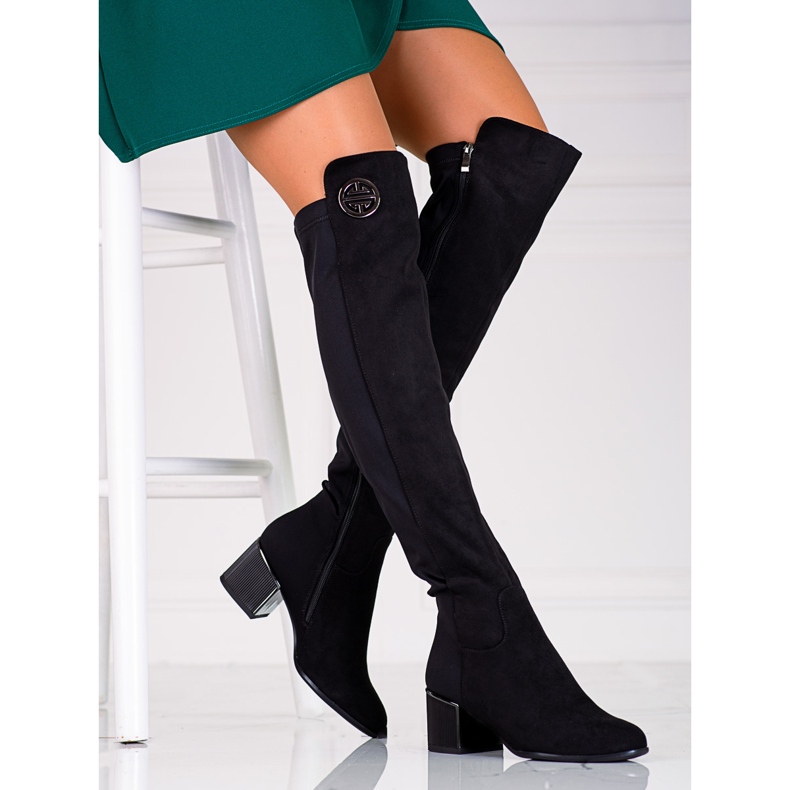 Botas de mulher pretas Shelovet em poste baixo preto 1