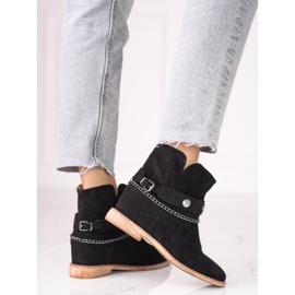 Botas de cowboy de camurça feminina em uma cunha Shelovet preto 2