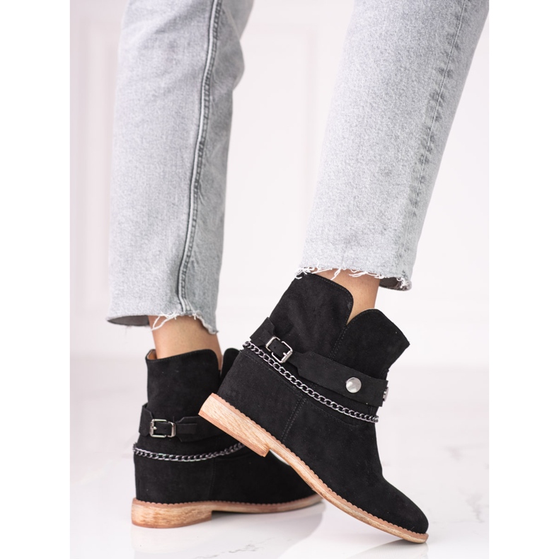 Botas de cowboy de camurça feminina em uma cunha Shelovet preto 2