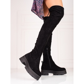 Botas de cano alto Shelovet de mulher em uma plataforma preta preto 1