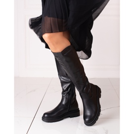 Botas femininas Vinceza pretas feitas de couro ecológico preto 1