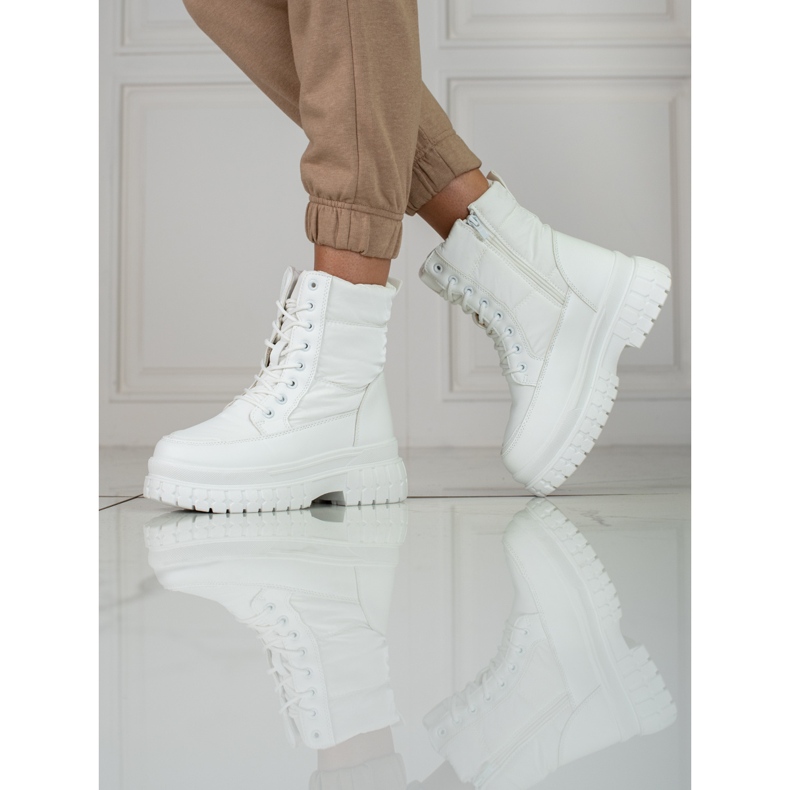 Botas de neve brancas de mulher com atacadores Shelovet branco 2 Botas de neve brancas de mulher com atacadores Shelovet branco 2