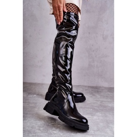 GOE Patente KK2N4023 Botas pretas sobre o joelho em um salto plano preto 1