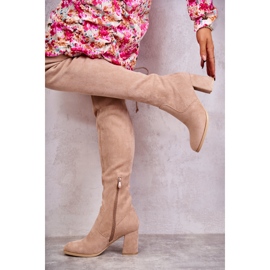 FE1 Botas Clássicas Clarissa Bege Camurça Coxa Coxa castanho 2