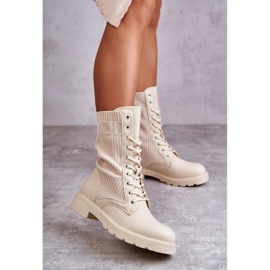 FS1 Botas femininas com meia no salto liso bege Liam castanho 2