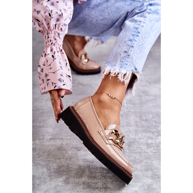 Vinceza Mocassins lacados na plataforma Bege Reidun castanho 1