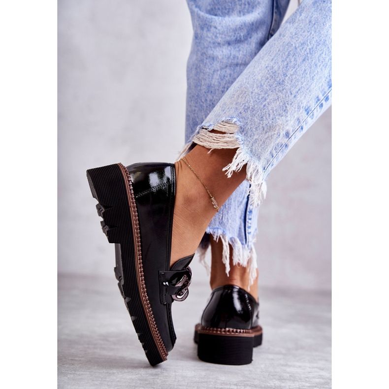 Vinceza Mocassins lacados na plataforma preta Reidun preto 2