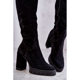 PA2 Botas de cano alto de camurça preta na moda Estrela preto 2