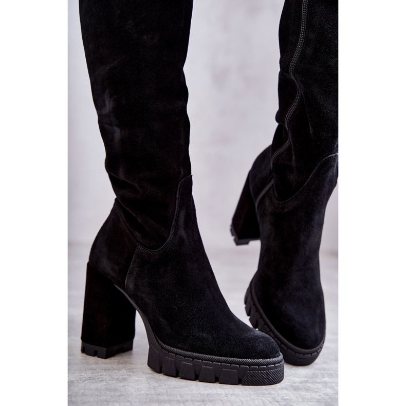 PA2 Botas de cano alto de camurça preta na moda Estrela preto 2