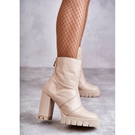 Botas de couro com salto alto bege Elia 2