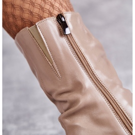 Botas de couro com salto alto Laura Messi 2560 Bege marrom 1
