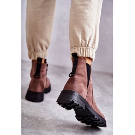 PJ1 Botas quentes de camurça com salto plano Salomé marrom claro castanho 2