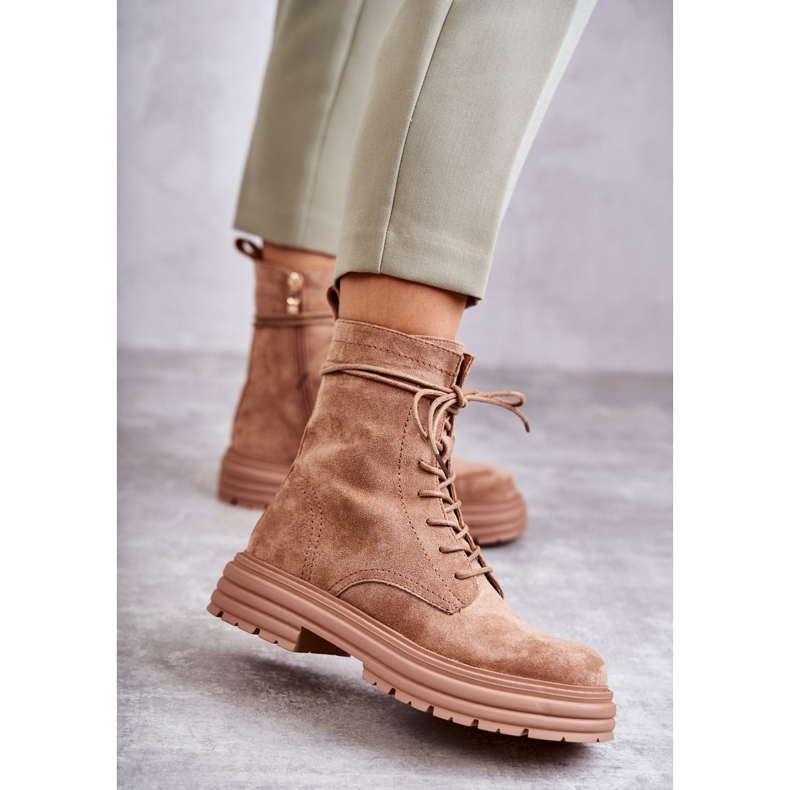 S.Barski Botas Femininas de Camurça Amarradas Camel Afra marrom 2