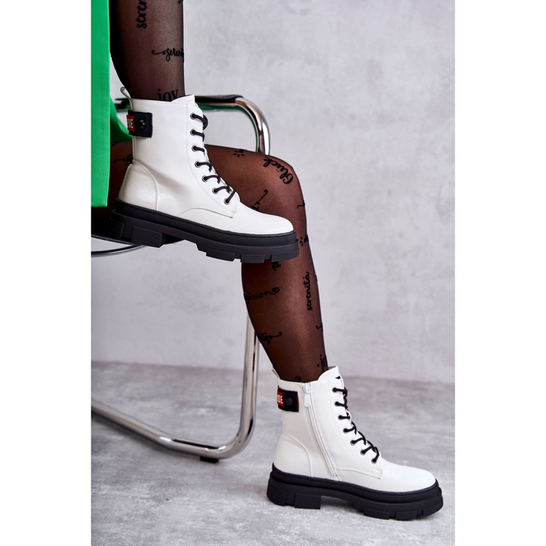 S.Barski Botas femininas lacadas com cordões para trabalho White Conny branco 1