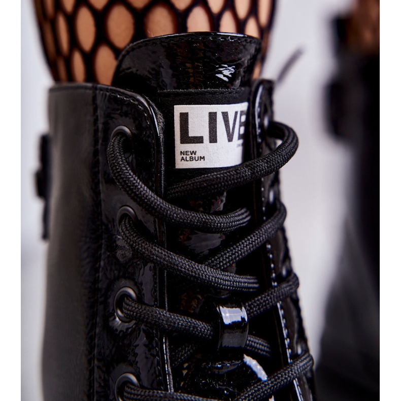 S.Barski Botas femininas lacadas com cadarço Preto Conny 2