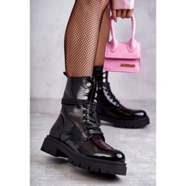 PE1 Botas Lacadas Femininas Trabalhadoras Com Ornamentos Gesine Preta preto 1