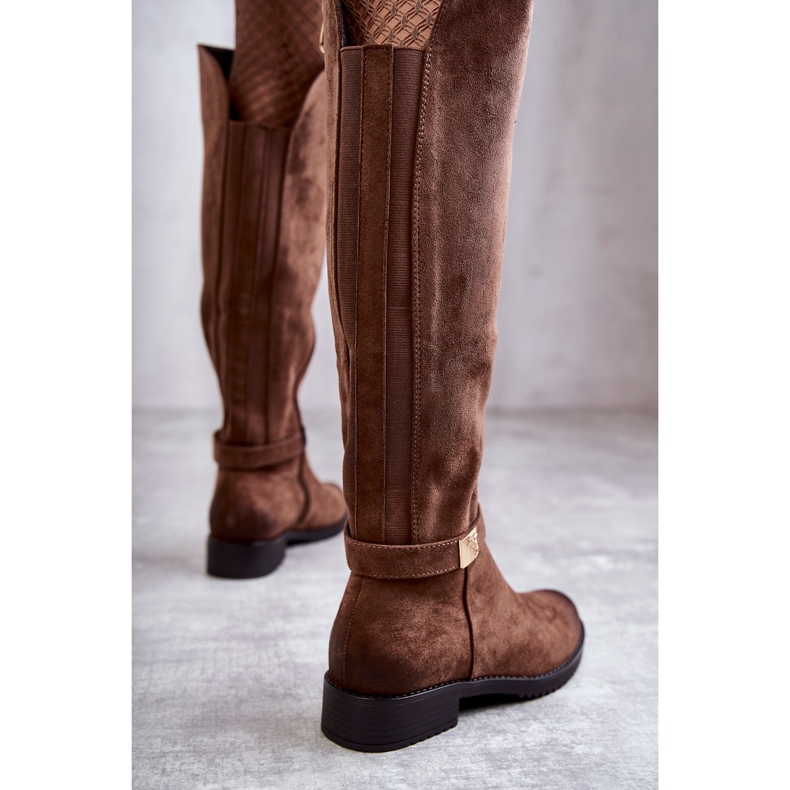 Vinceza Botas femininas de camurça com salto baixo bege Henrike castanho 2