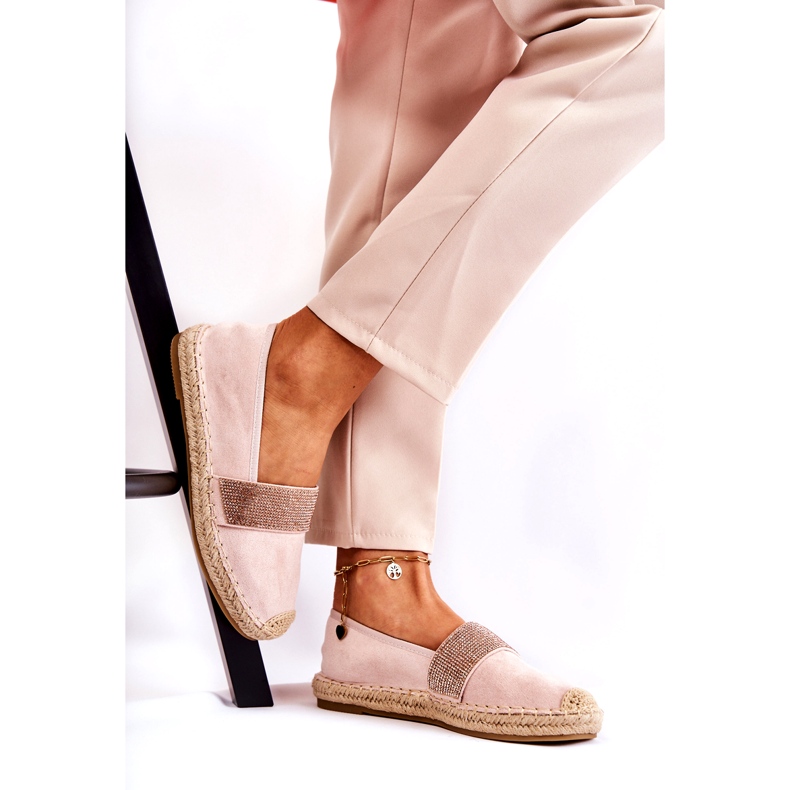 Alpercatas femininas slip-on com zircônias cúbicas rosa 1