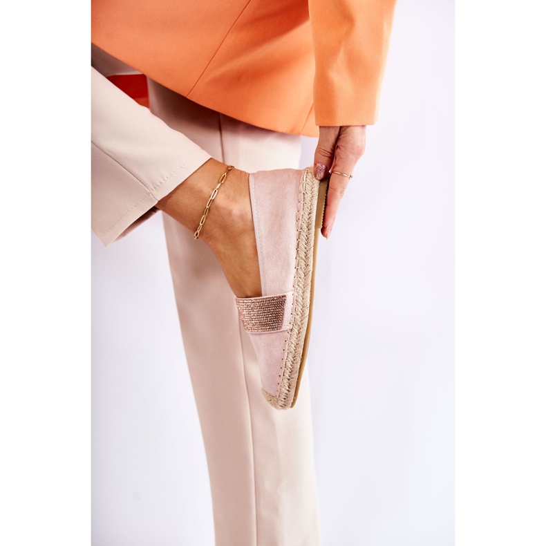 Alpercatas femininas slip-on com zircônias cúbicas rosa 4