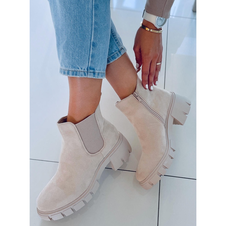 Botas Chelsea femininas Aime Bege Suede 2