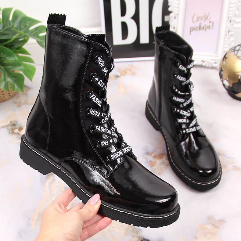 Botas femininas, isolamento envernizado preto Vinceza 1