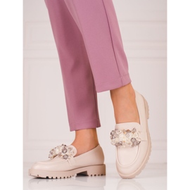 Mocassim feminino de camurça Shelovet com cristais bege 1