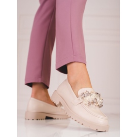 Mocassim feminino de camurça Shelovet com cristais bege 2
