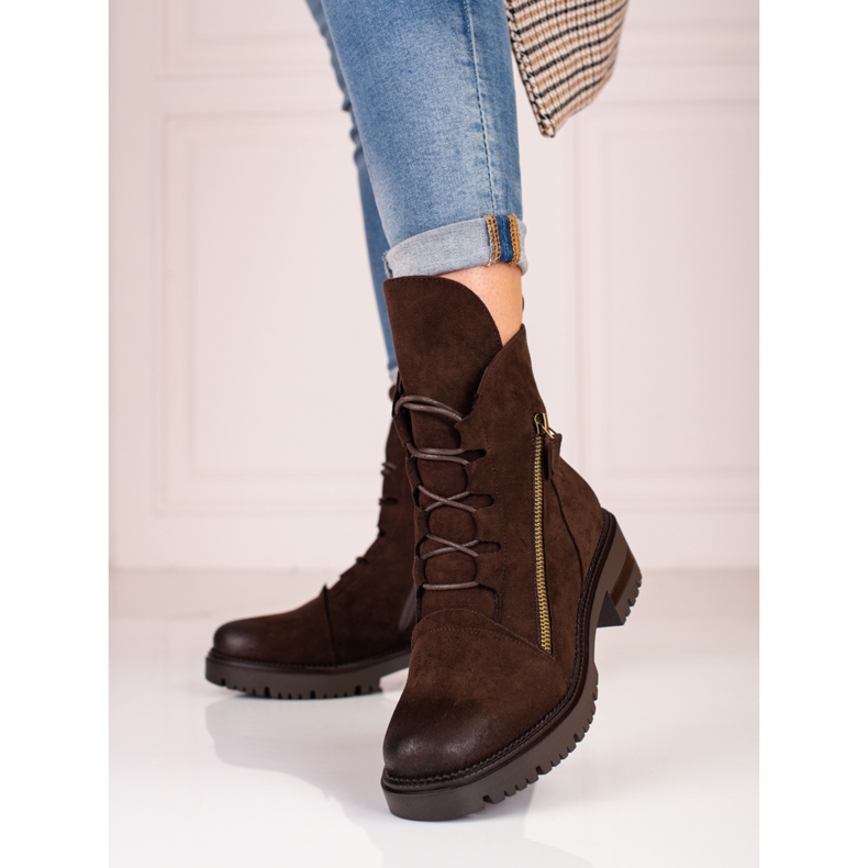 W. Potocki Potocki roupa de trabalho feminina de camurça marrom castanho 1