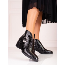 Vinceza Botas femininas em poste baixo Shelovet com fivela preto 1