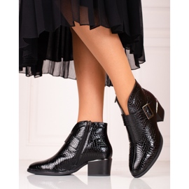 Vinceza Botas femininas em poste baixo Shelovet com fivela preto 2