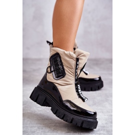 PM1 Botas de neve quentes bege e pretas femininas com zíper Marit 2