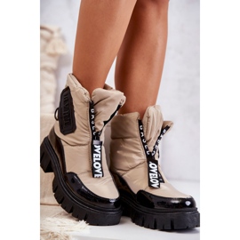 PM1 Botas de neve quentes bege e pretas femininas com zíper Marit 1