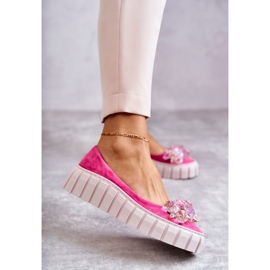 PA2 Bailarinas de camurça na plataforma com ornamento de ladette fúcsia rosa 1