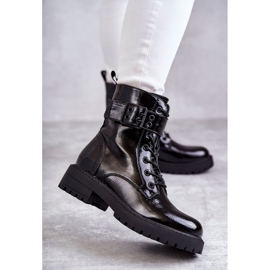 PJ1 Botas Femininas Lacadas Lacadas em Salto Plano Preto Firmina 1