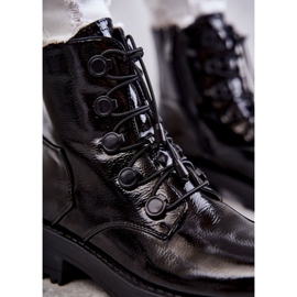 PJ1 Botas quentes femininas lacadas com nervuras pretas Helia preto 2