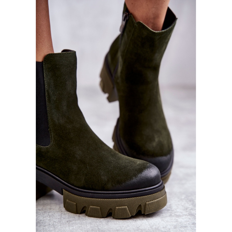Botas femininas de camurça na plataforma Khaki Hilde verde 2