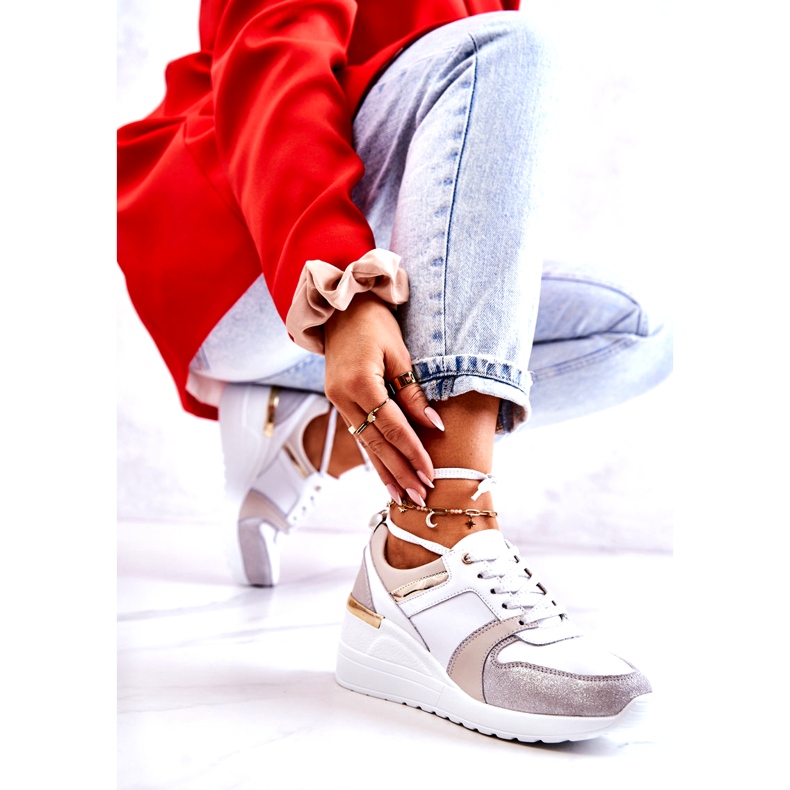 S.Barski Sapatos esportivos de couro em uma cunha branca e cinza Rayana branco 1