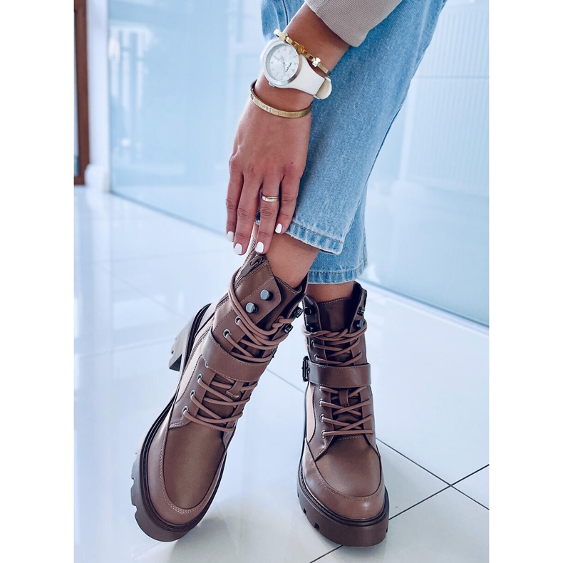 Botas de salto alto com cadarço Brooks Khaki bege marrom 2