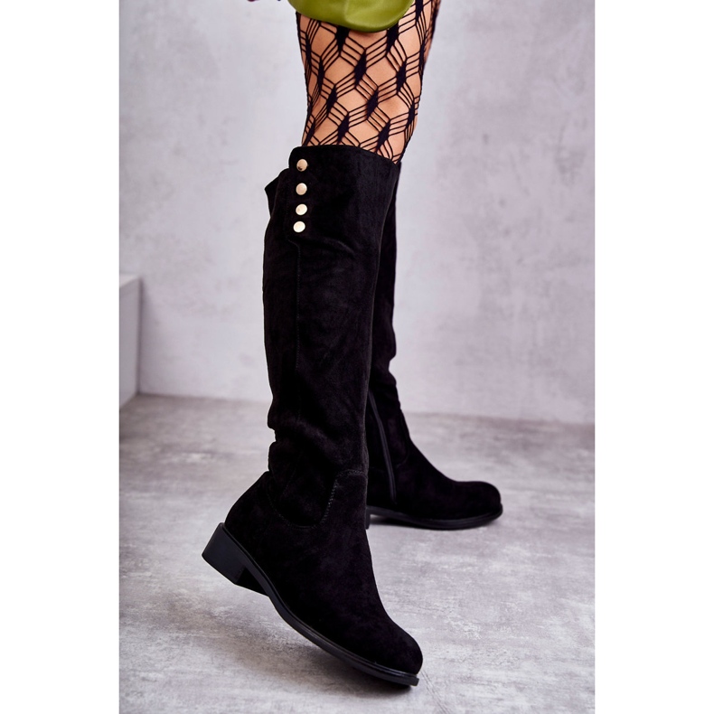 S.Barski Botas de salto baixo de camurça preta Laura Warm preto 1