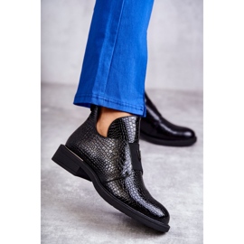 Vinceza Botas lacadas com recortes em salto plano Preto Eunice 1